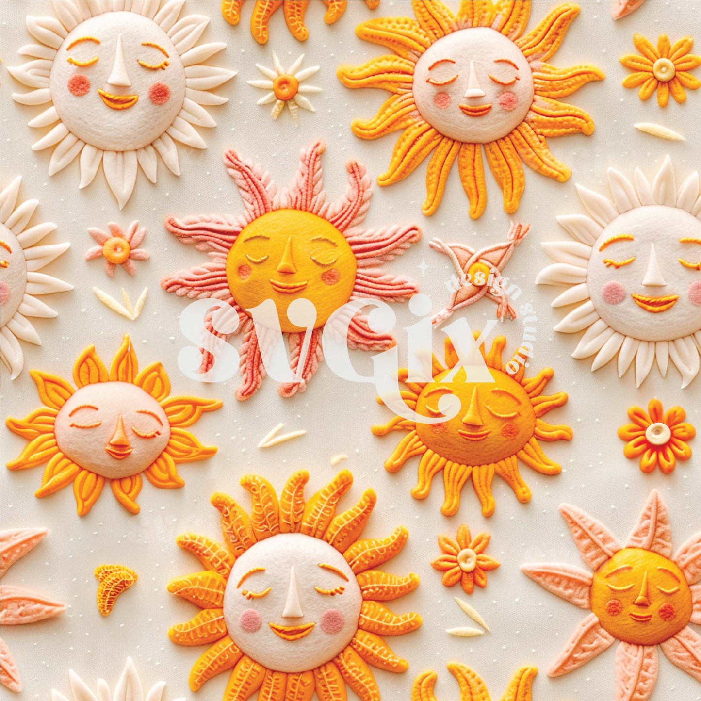 Boho Sun & Flowers Seamless Pattern