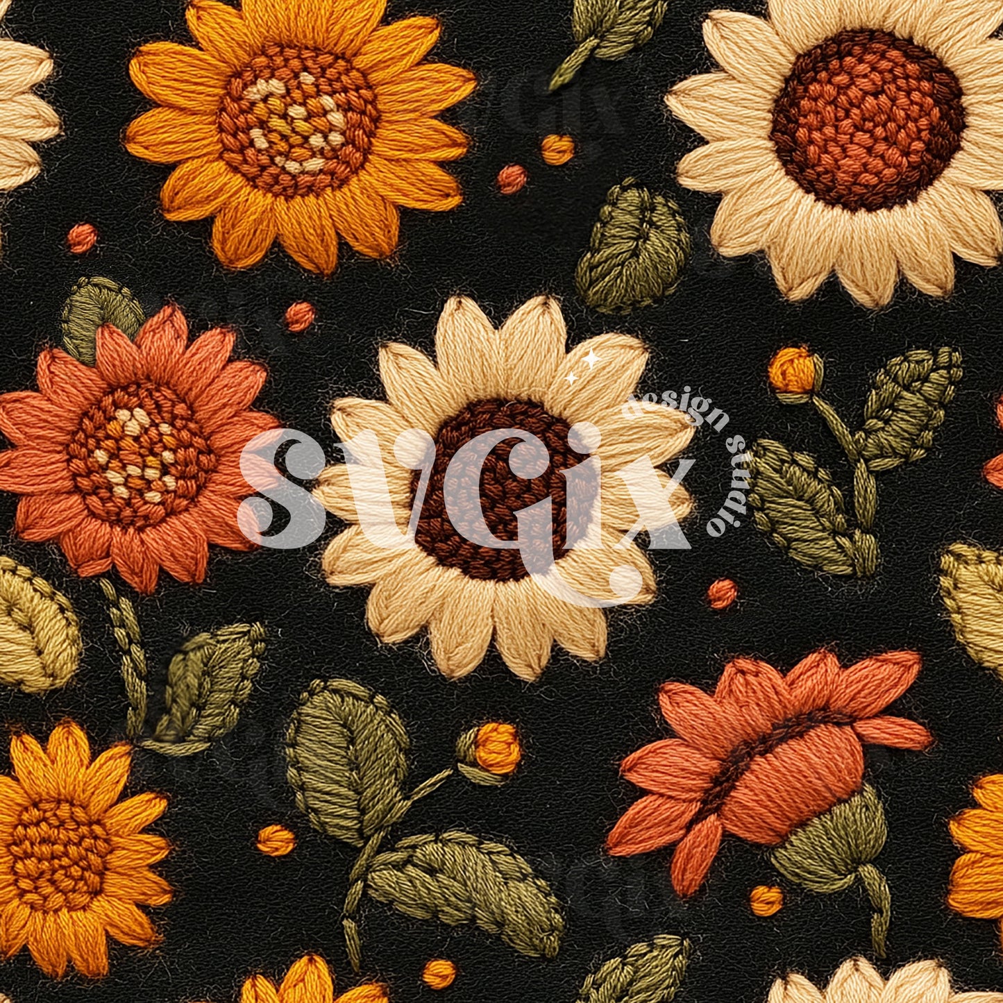 Boho Sunflowers Seamless Pattern