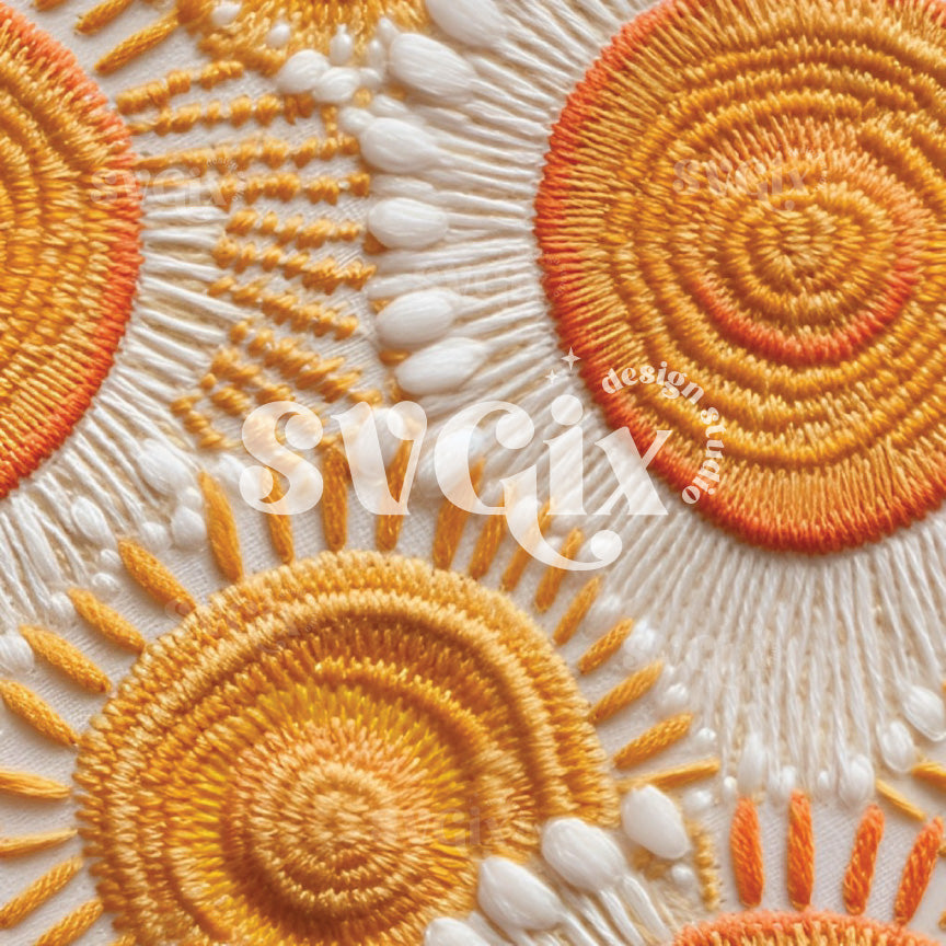 Boho Sunshine I Faux Embroidery Seamless Pattern