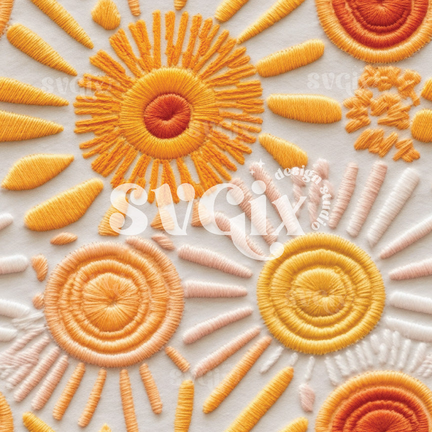 Boho Sunshine III Faux Embroidery Seamless Pattern