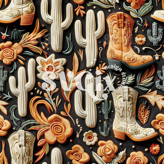 Boots and Cactus Seamless Pattern