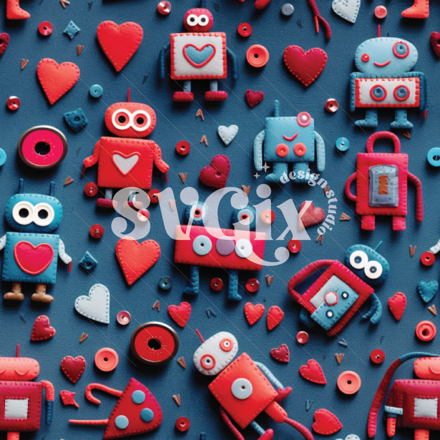 Bots of Love Seamless Pattern