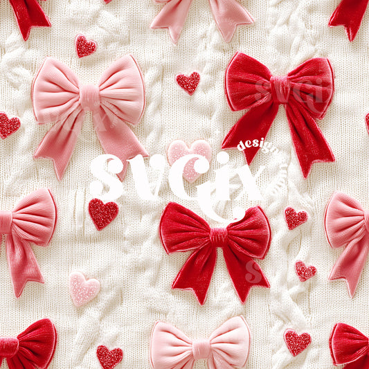 Bows and Hearts on Cozy Knit Coquette Vday Seamless