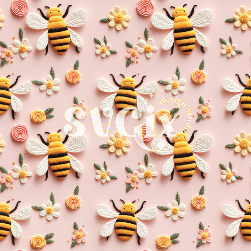 Bumblebees Spring Seamless Pattern