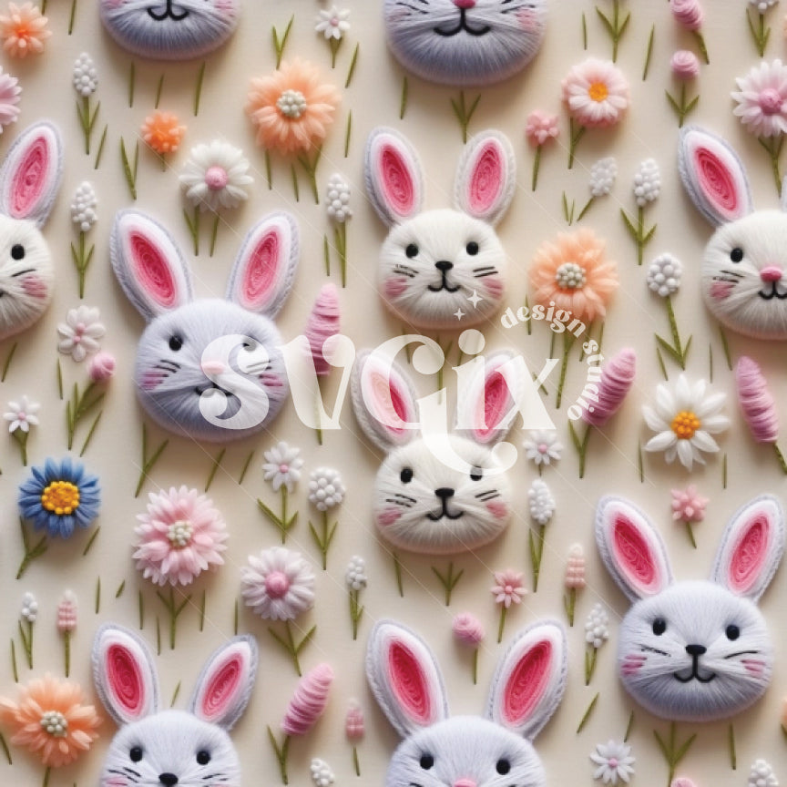 Bunnies Frolic Embroidery Seamless Pattern