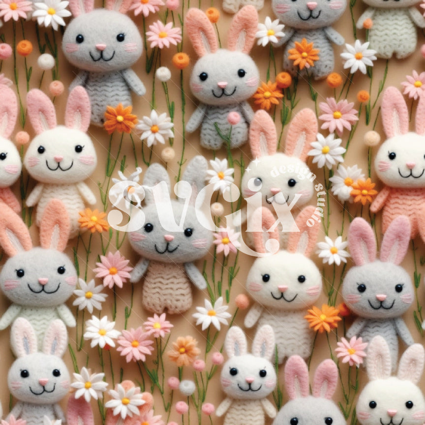 Bunnies in Bloom 3d Seamless Pattern