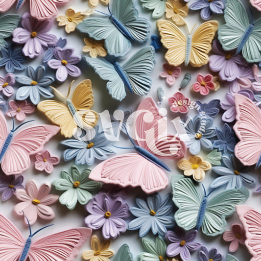 Pastel 3D Butterflies Seamless Pattern