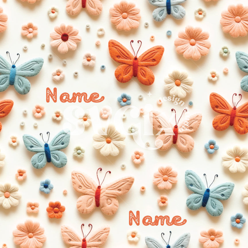 Butterflies Editable Name Seamless Pattern