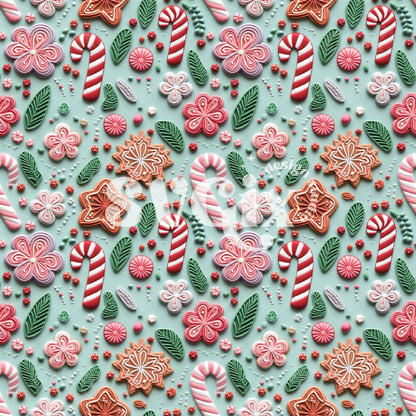 Candy Cane Embroidery Seamless Pattern