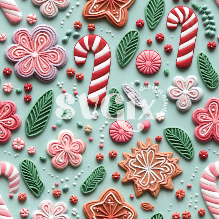 Candy Cane Embroidery Seamless Pattern