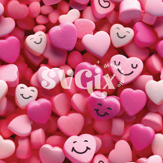 3D Candy Hearts Seamless Pattern