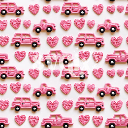 Car Hearts Embroidery Seamless Pattern