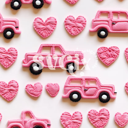 Car Hearts Embroidery Seamless Pattern