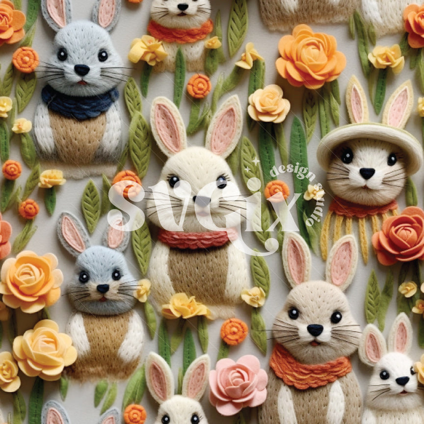 Charming Bunny Garden Seamless Pattern