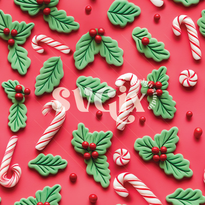 Candy Canes on Carmine Pink Seamless Pattern