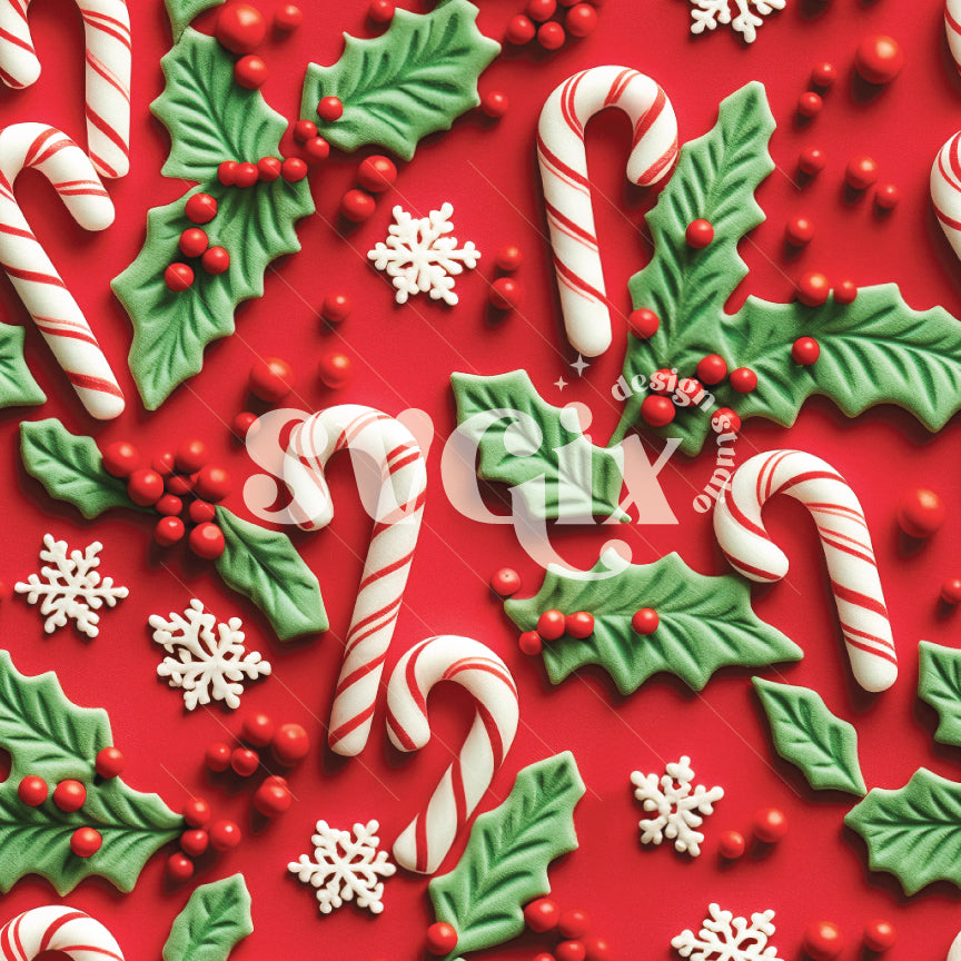 Candy Canes on Red Seamless Pattern