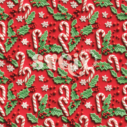 Candy Canes on Red Seamless Pattern