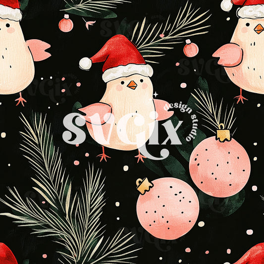 Christmas Chicks Seamless Pattern