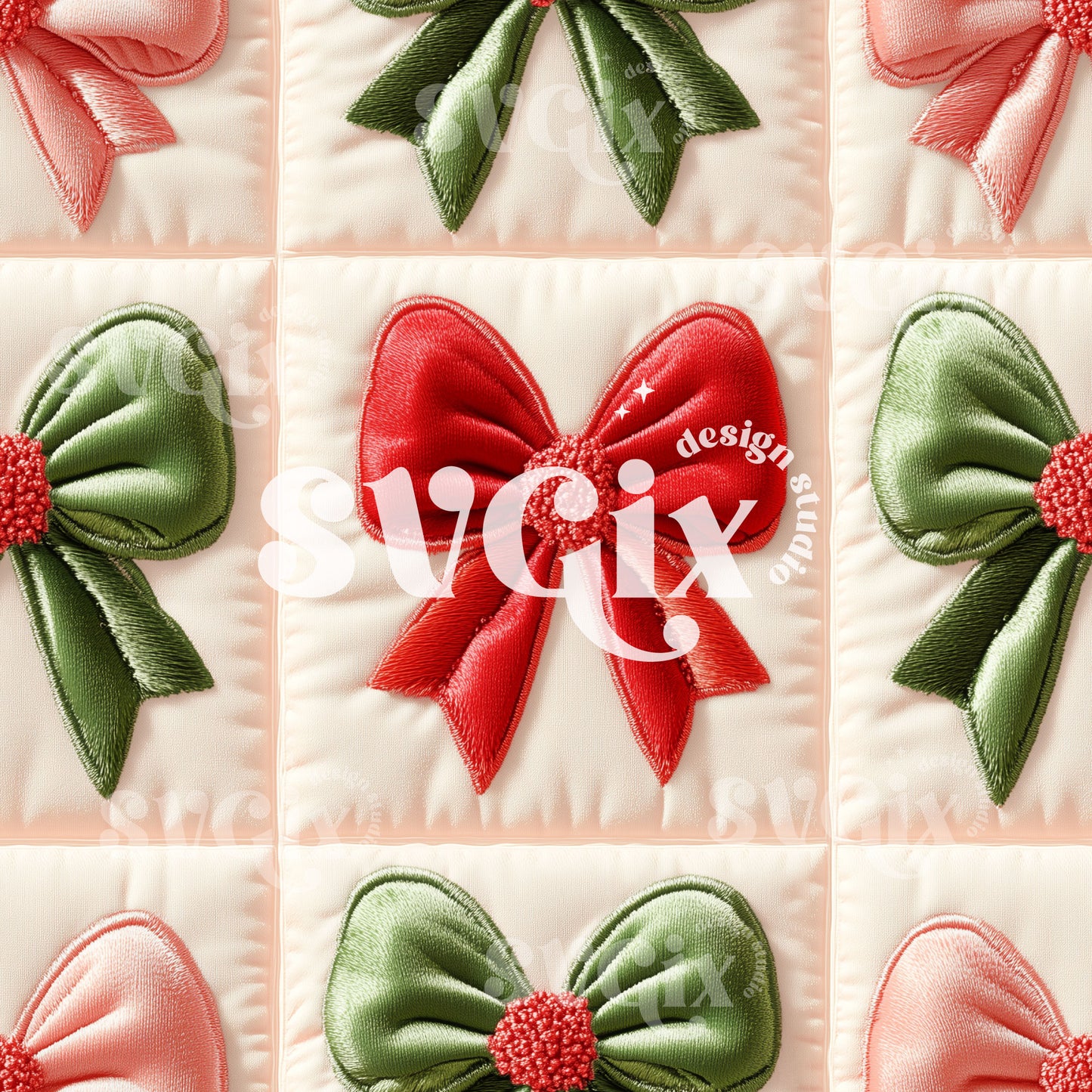 Christmas Coquette Bows Embroidery Seamless Pattern