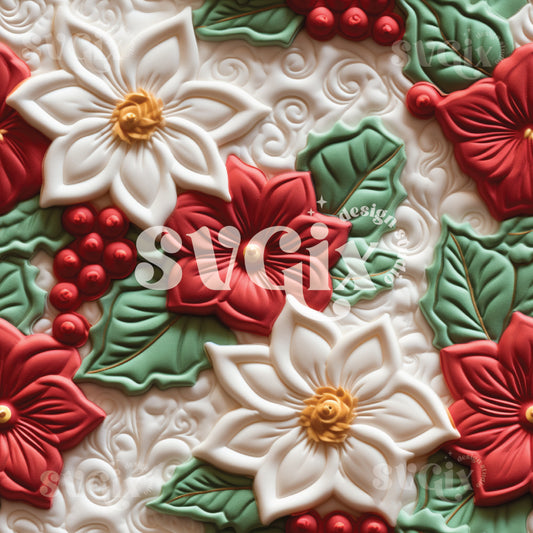 Christmas Floral Faux Quilt Seamless Pattern