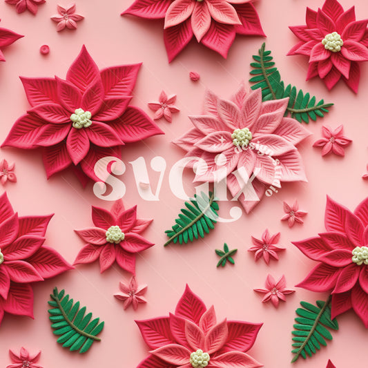 Christmas Flower Poinsettia 3d Seamless Pattern