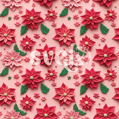 Christmas Flower Poinsettia 3d Seamless Pattern