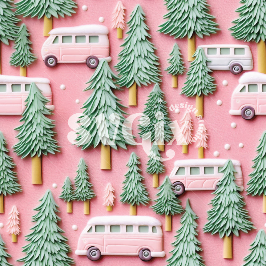 Christmas Retro Bus Seamless Pattern