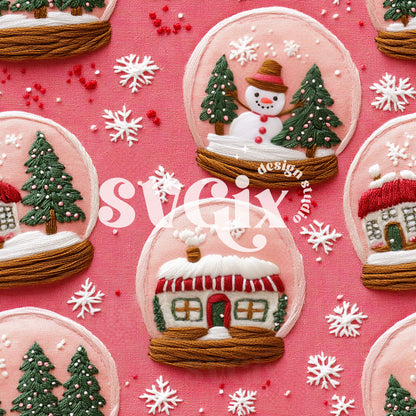 Christmas Snow Globes Seamless Pattern