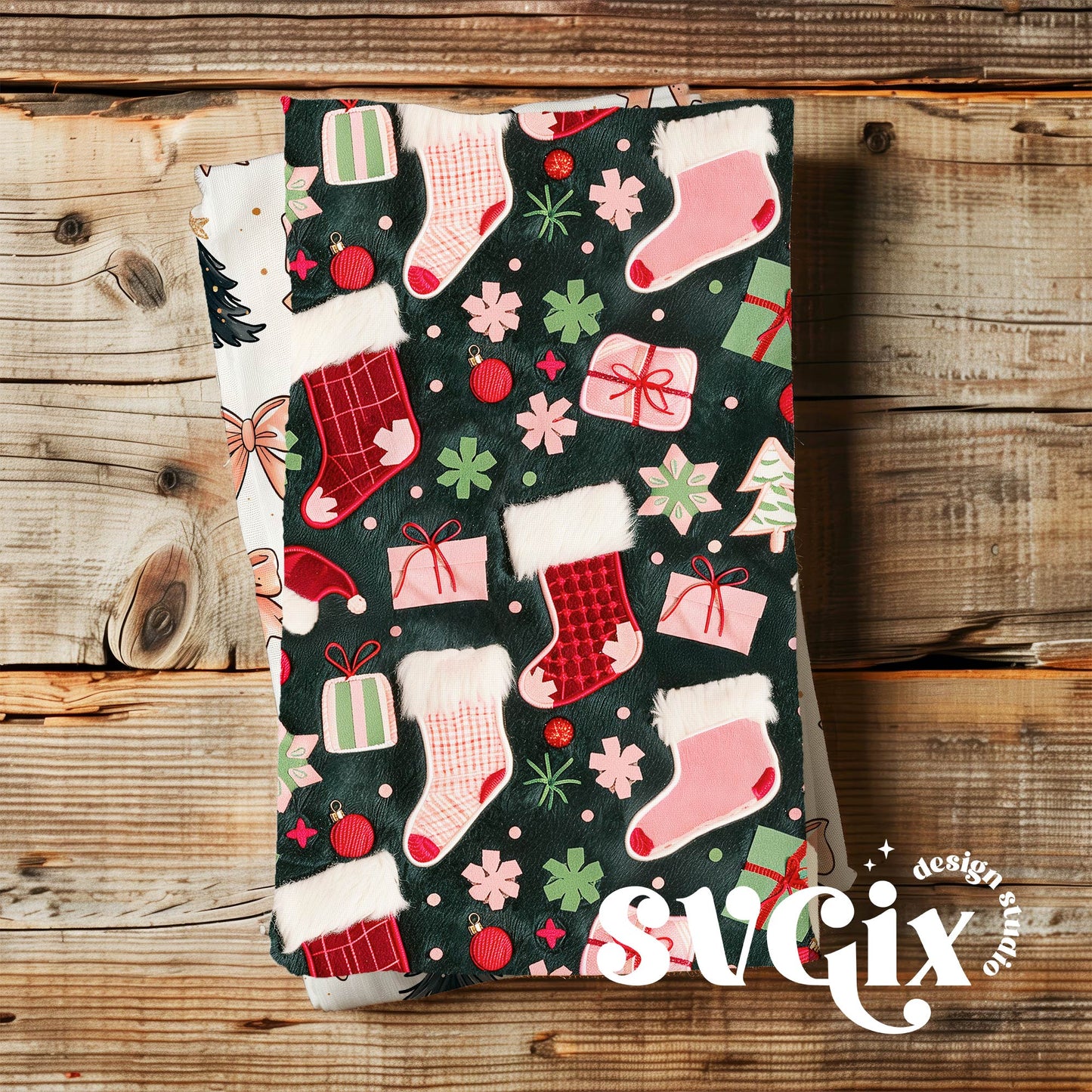 Fuzy Christmas Stockings Embroidery Seamless Pattern