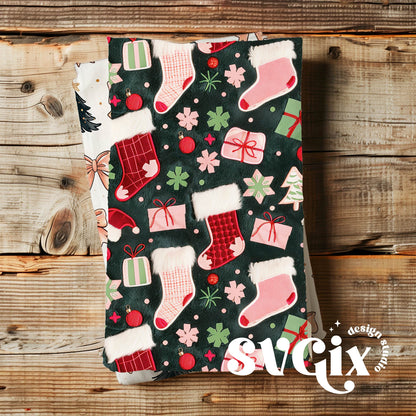 Fuzy Christmas Stockings Embroidery Seamless Pattern