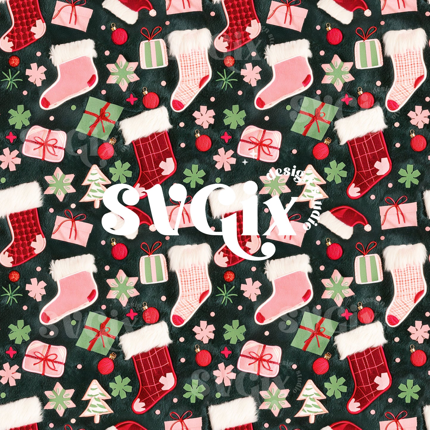 Fuzy Christmas Stockings Embroidery Seamless Pattern