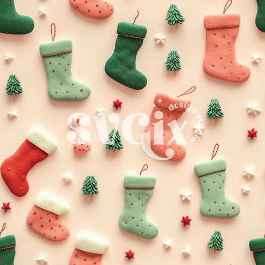 Christmas Stockings 3D Seamless Pattern