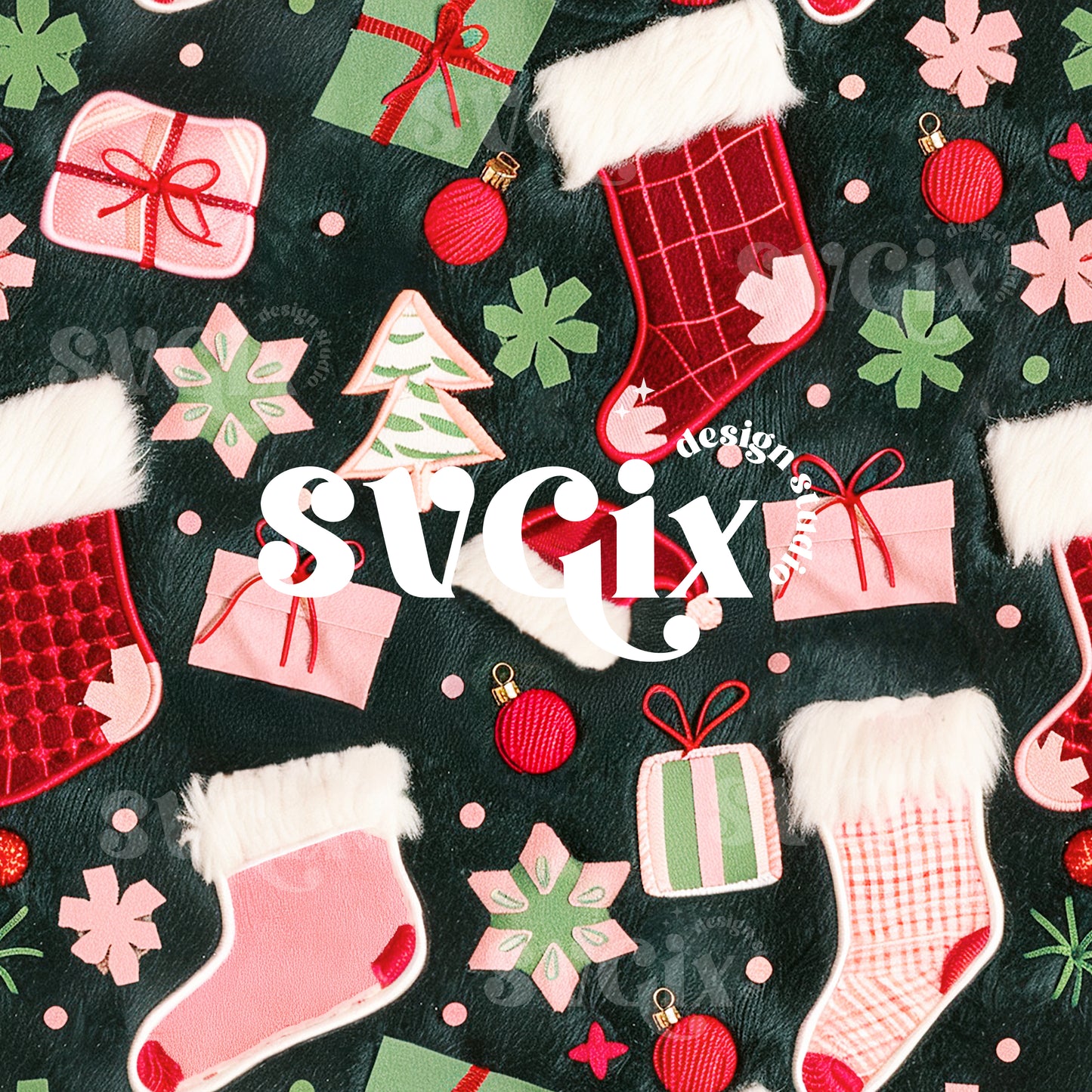 Fuzy Christmas Stockings Embroidery Seamless Pattern