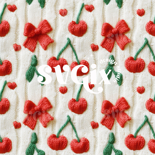 Coquette Cherry Vday Knit Seamless Pattern by SVGix