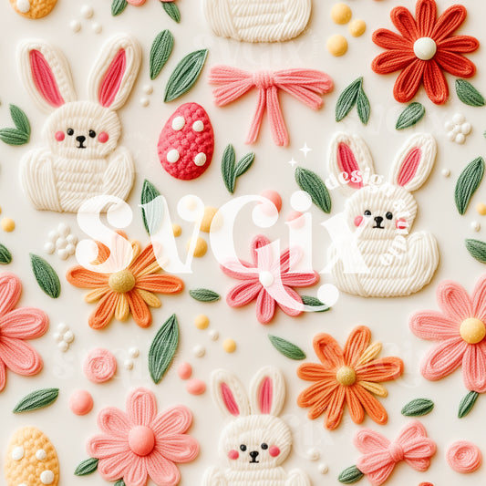 Coquette Floral Easter Bunnies Seamless Pattern