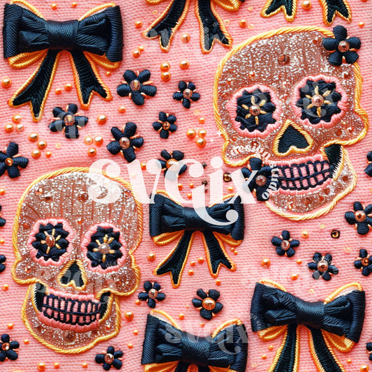 Coquette Skulls Seamless Pattern