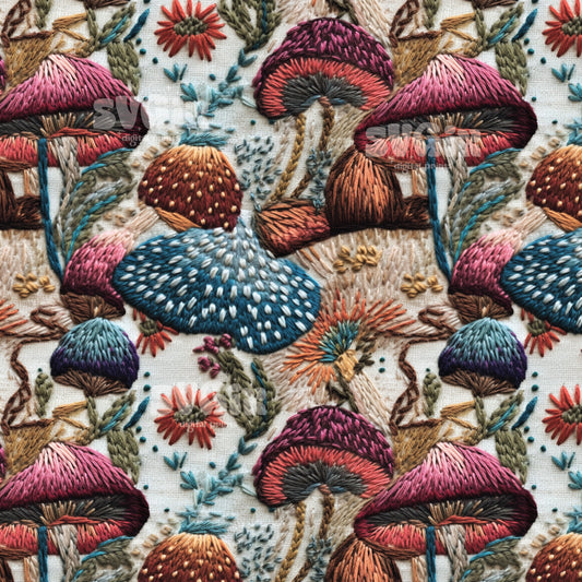 Cottagecore Boho Mushrooms III Embroidery Seamless