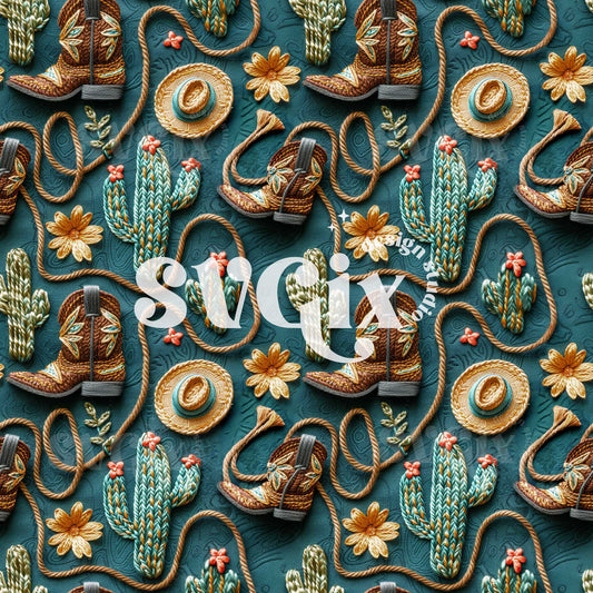 Cowgirl Boots on Teal Seamless Pattern