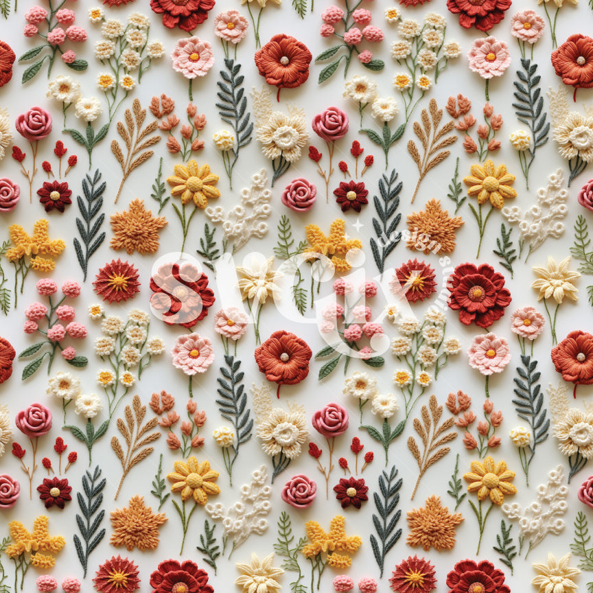 Crochet Flowers Seamless Pattern