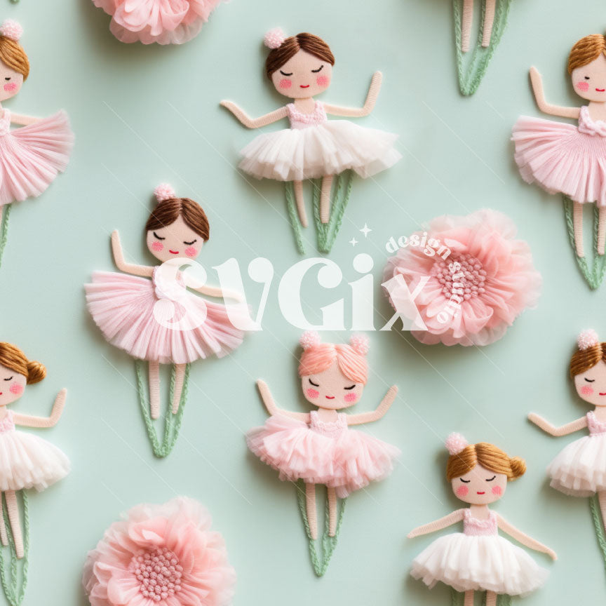 Cute Ballet Bailarinas on a Green Background Seamless Pattern