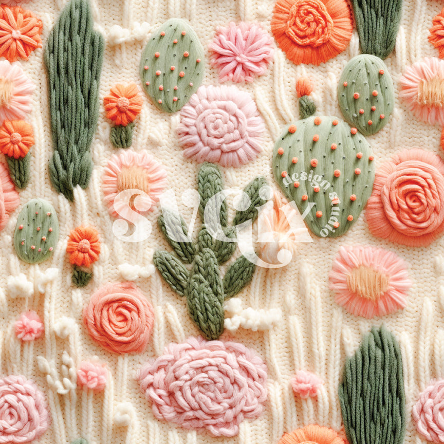 Cute Cactus Knit Seamless Pattern