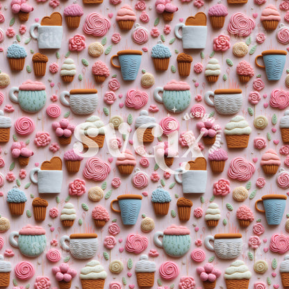 Cute Felt Coffee Cups Seamless Pattern