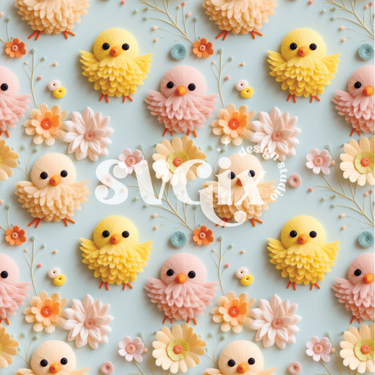 Cute Easter Chicks Seamless Pattern