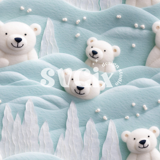 Cute Felt Polar Bears Seamless Pattern