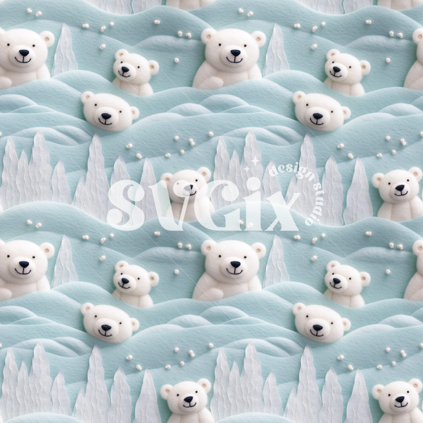 Cute Felt Polar Bears Seamless Pattern