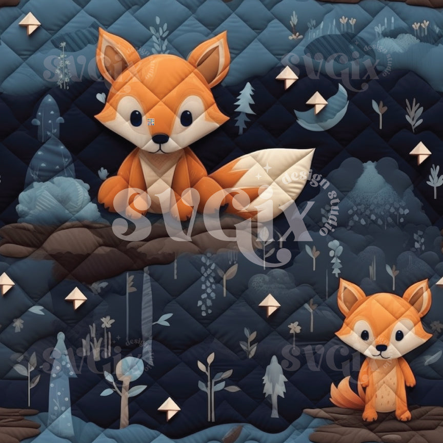 Cute Fox Quilted Effect Seamless Pattern