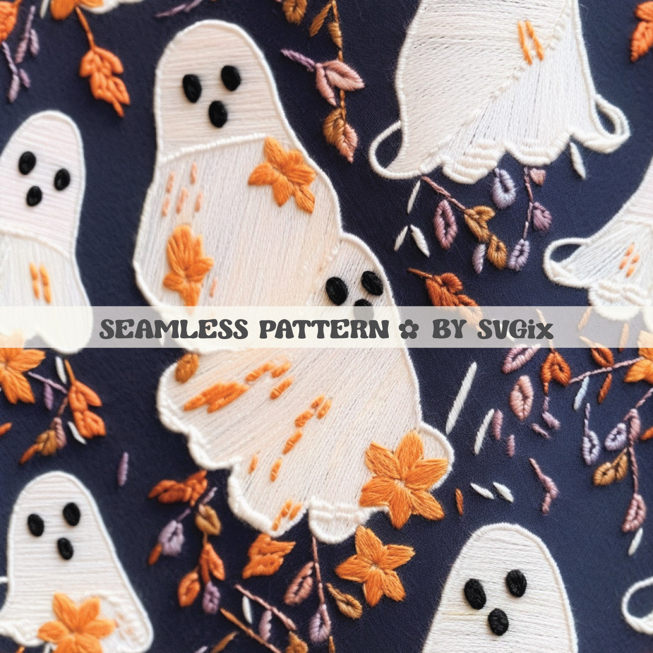 Halloween Ghosts Embroidery Seamless