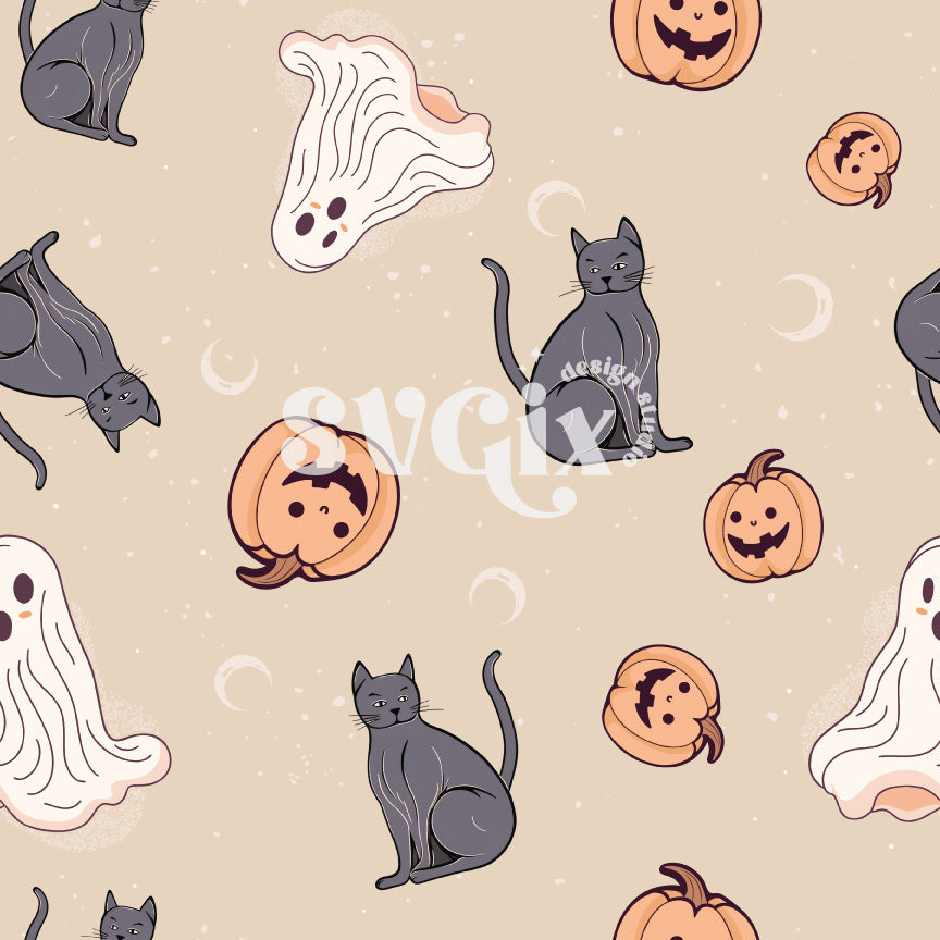 Cute Halloween 4 colorways - Beige Seamless Pattern