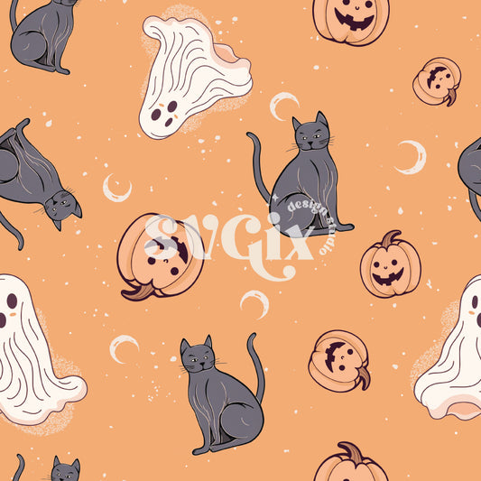 Cute Halloween 4 colorways - Orange Seamless Pattern