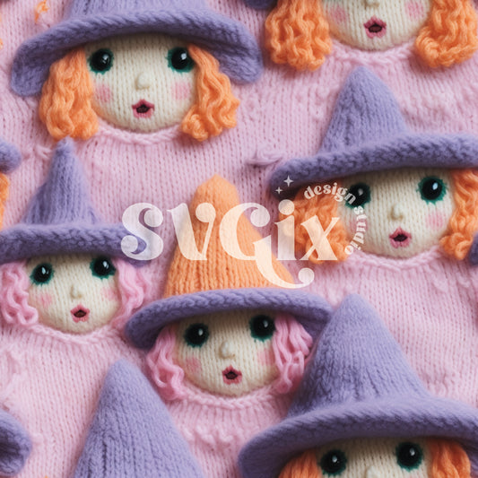 Cute Knit Witches Seamless Pattern